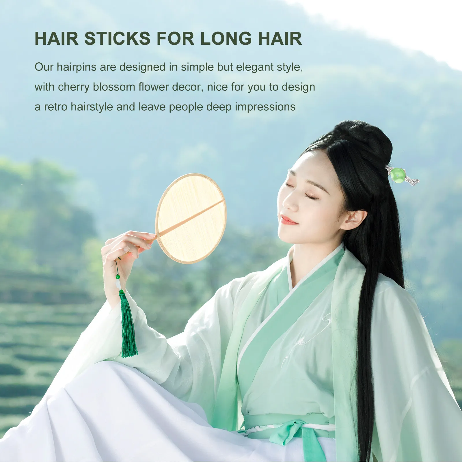 Hair Fork Hairpin Vintage Chinese Hair Sticks Zinc Alloy Acrylic Elegant Bun Styling for Han Style Outfits Accessories