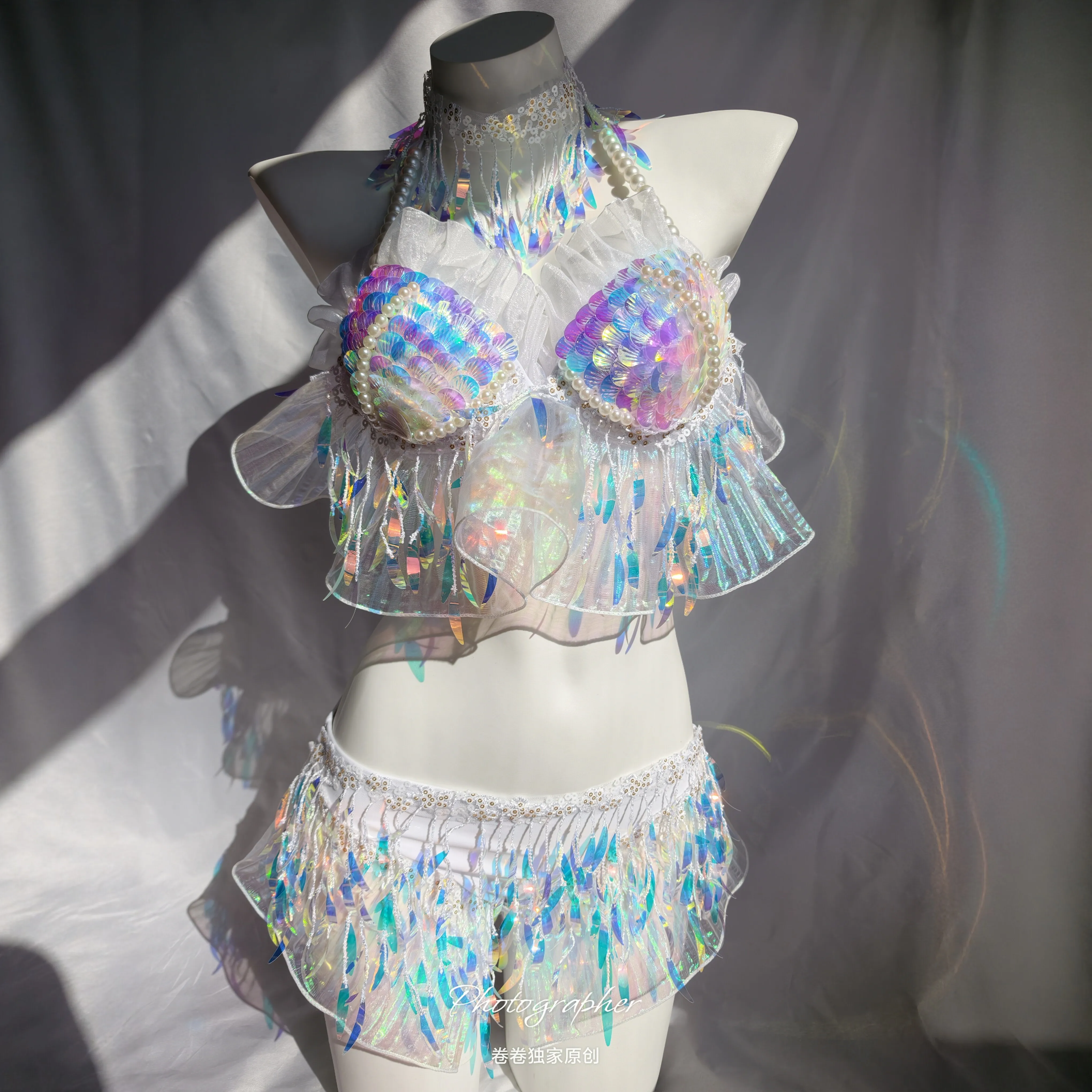 swimsuit, electronic music festival outfit luxurious performance costume, clubbing, DJ, bar performance, model runway walk.