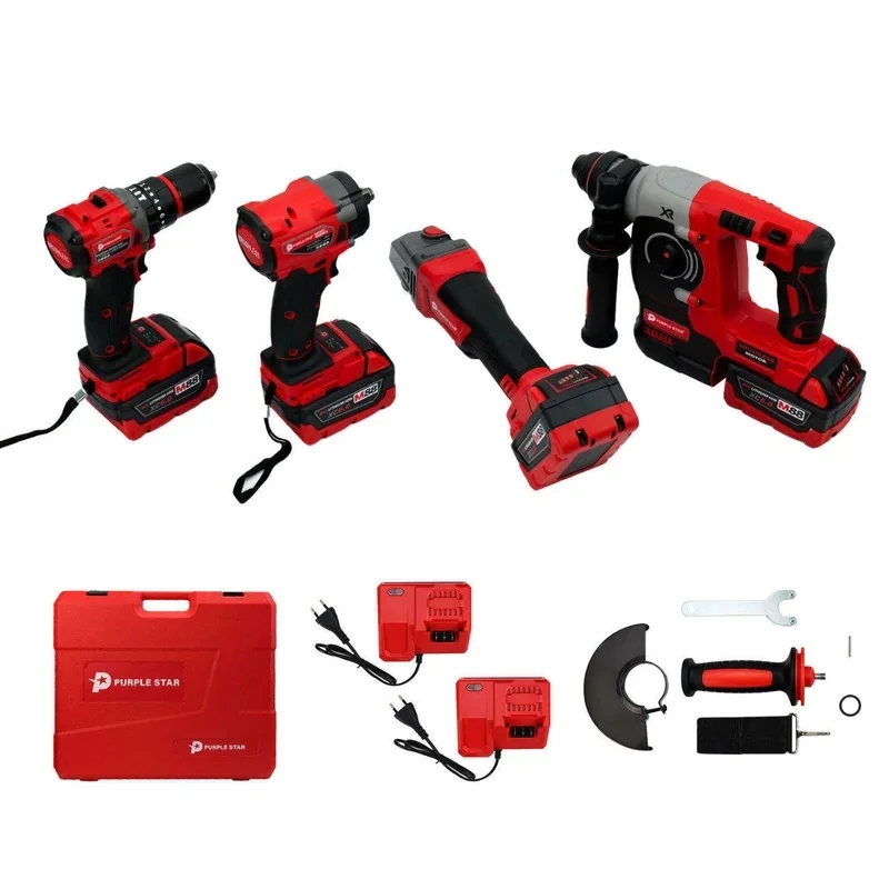 High-Power 4-in-1 Brushless Electric Impact Drill Wrench Hammer Angle Grinder Set Electric Tool