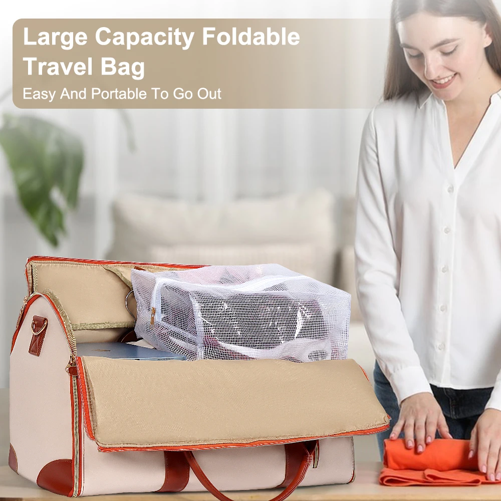Foldable Travel Suit Bag PU Leather Men Women Handheld Large Capacity Duffel Bag Convenient Women's Business Travel Bag