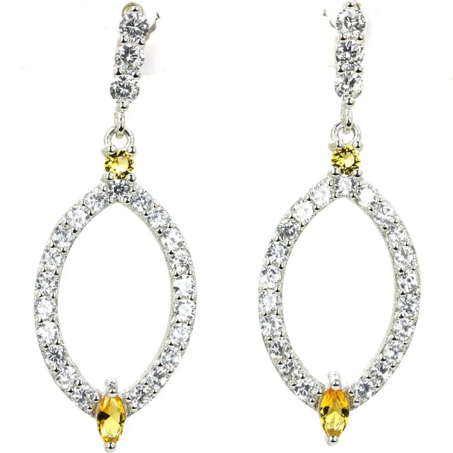 925 Solid Sterling Silver Earrings 45x16mm Charming 6g Topaz Peridot Tourmaline Citrine Aquamarine CZ Daily Wear For Women
