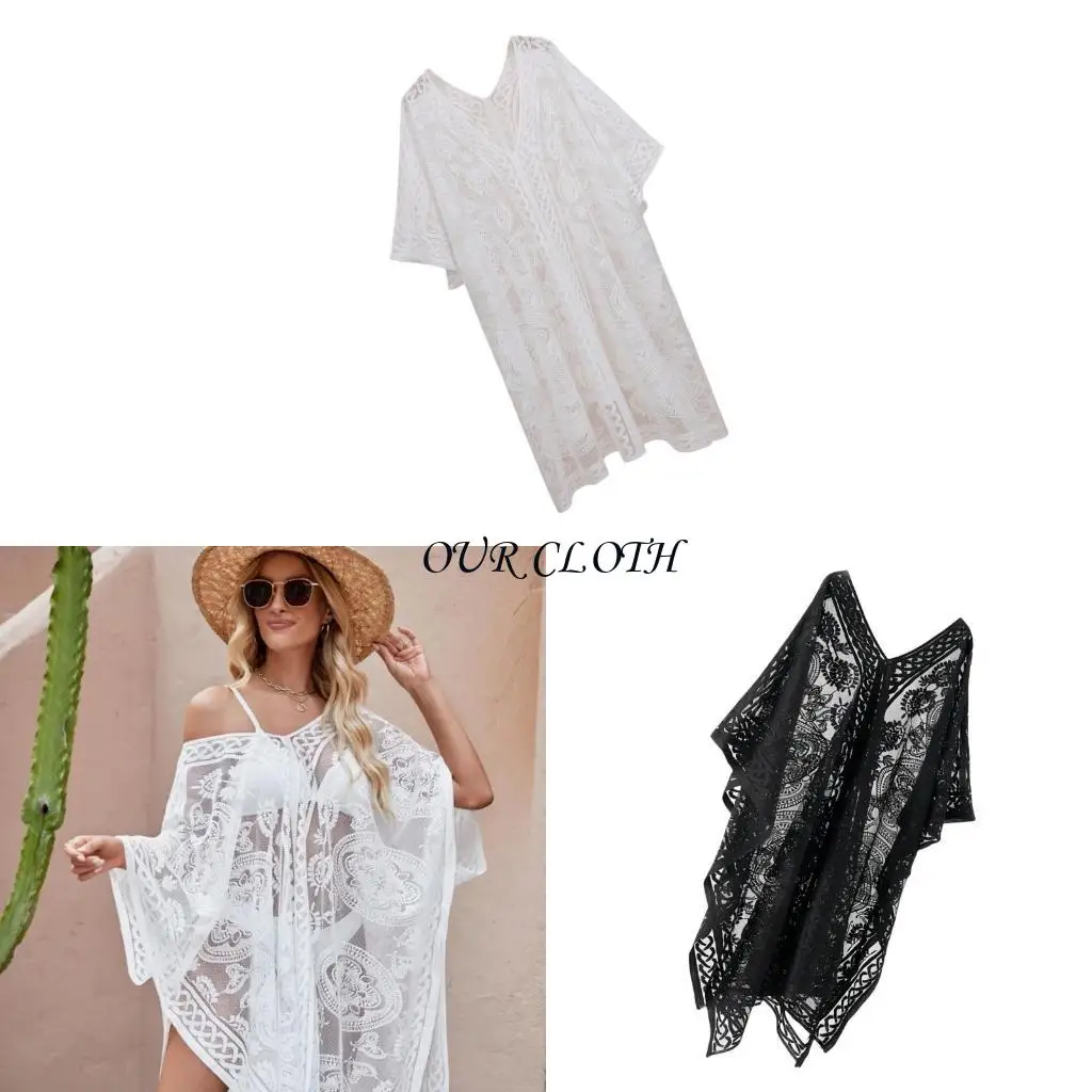 Women See Through Sheer Bathing Suit Coverup Elegant Lace Sheer Swimsuit Coverup Y1AC
