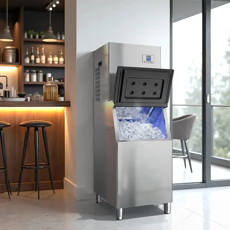680LBS/24H Commercial Ice Maker Self Cleaning Industrial Ice Machine with 560LBS Storage Bin Large Capacity Ice Making Equipment
