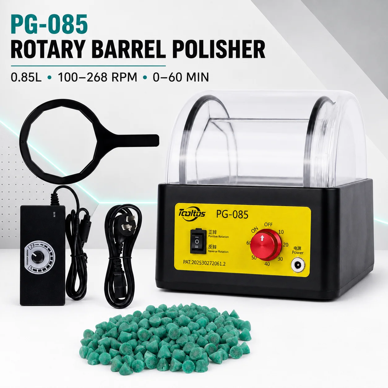 PG-085 Mini Rotary Tumbler Jewelry Polisher with Green Polishing Media for Jewelry Polishing Finishing & DIY Making