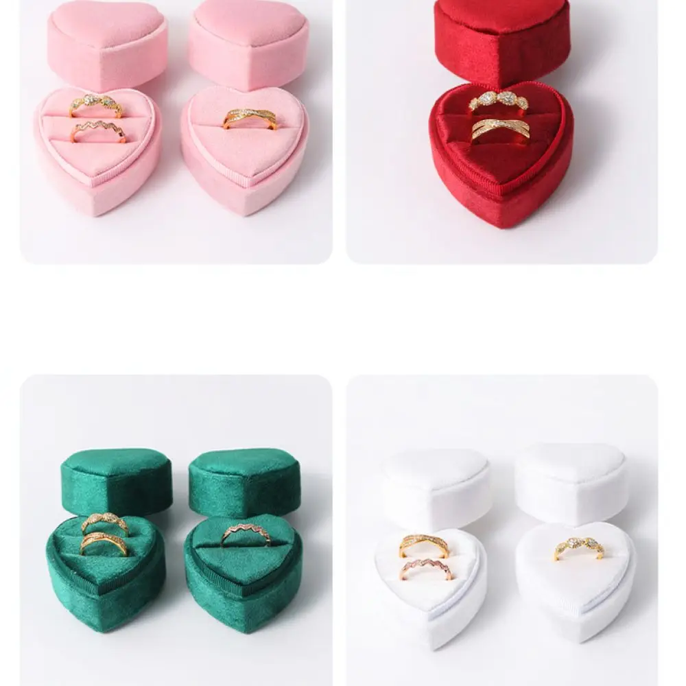 Heart Shape Velvet Ring Box Soft Jewelry Case Display Holder For Engagement Wedding Proposal Anniversary Storage Organizer Gift