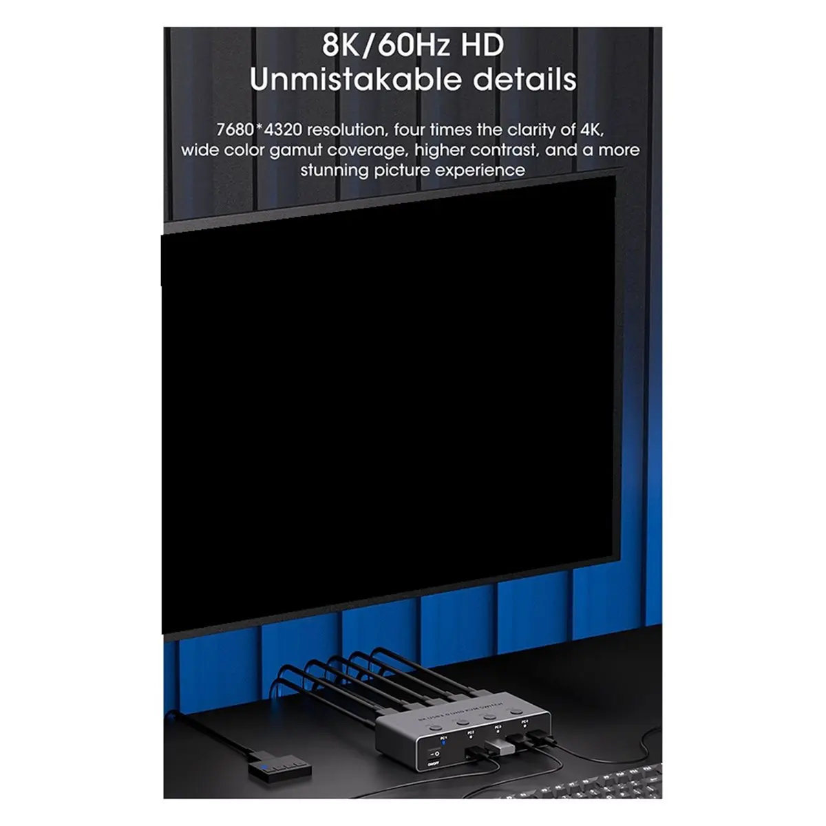 [VALUE PACK]USB 3.0 8K@60Hz -Compatible KVM Switches KVM Switch 4 Computers 1 Monitor 4 PCs Keyboard Hard Drives Printer EU-PLUG