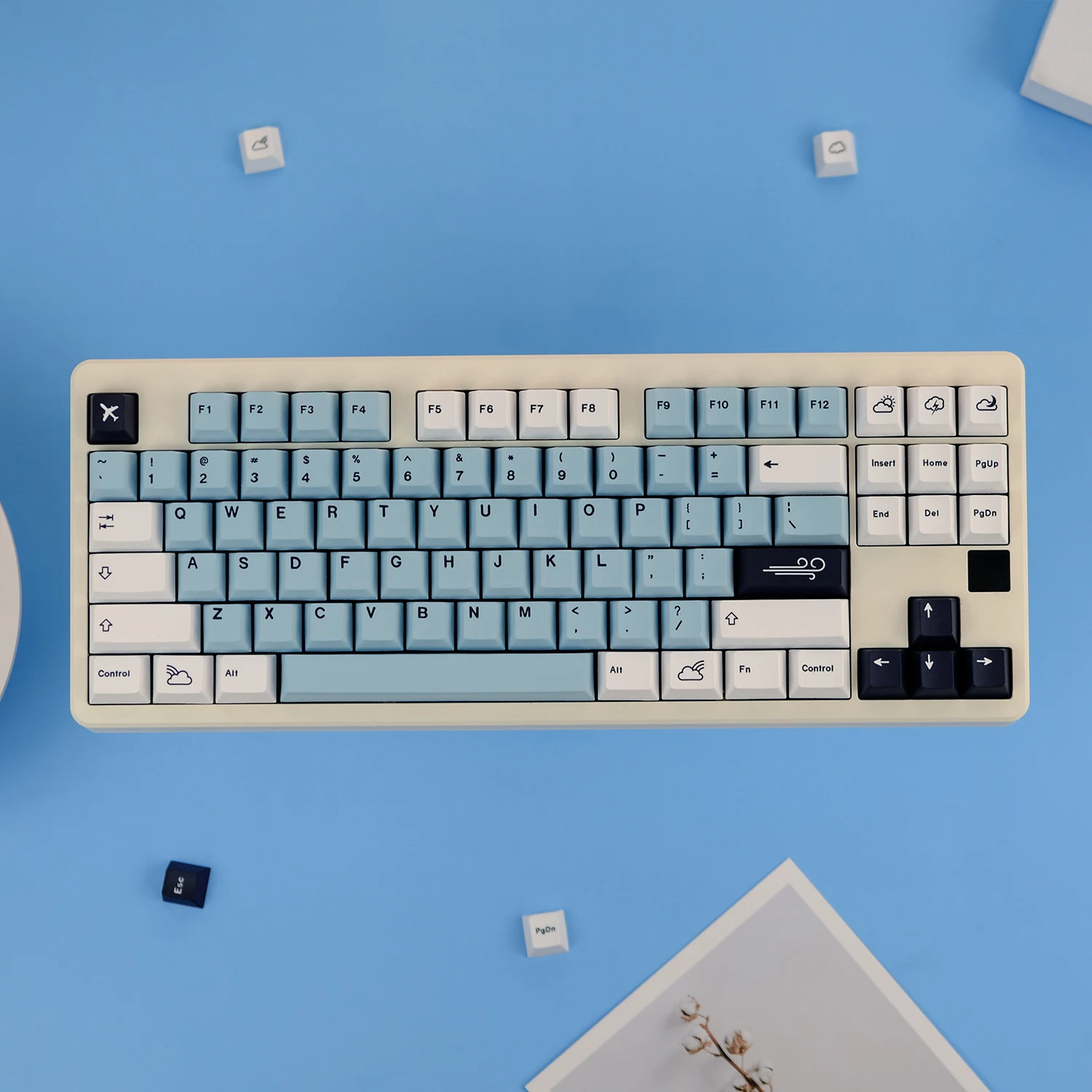KYOMOT 128 Keys Sky Trip Keycap PBT Dye Sub Cherry Profile Sky Blue Fresh Keycaps for MX Switch Custom Games Mechanical Keyboard