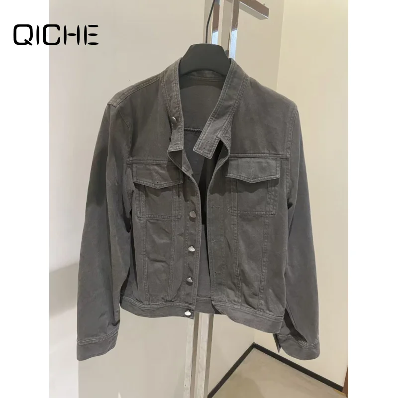 QICHE Women 2026 New Autumn KoreanStyle 2Piece Outfit Retro Tailored StandCollar Jacket With Straight WideLeg Trousers