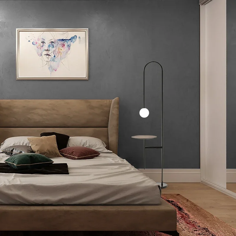 Nordic Minimalist Iron Floor Lamp Creative Tray Coffee Table Floor Light LED Living Room Sofa Table Lamp Warm Atmosphere Lamp