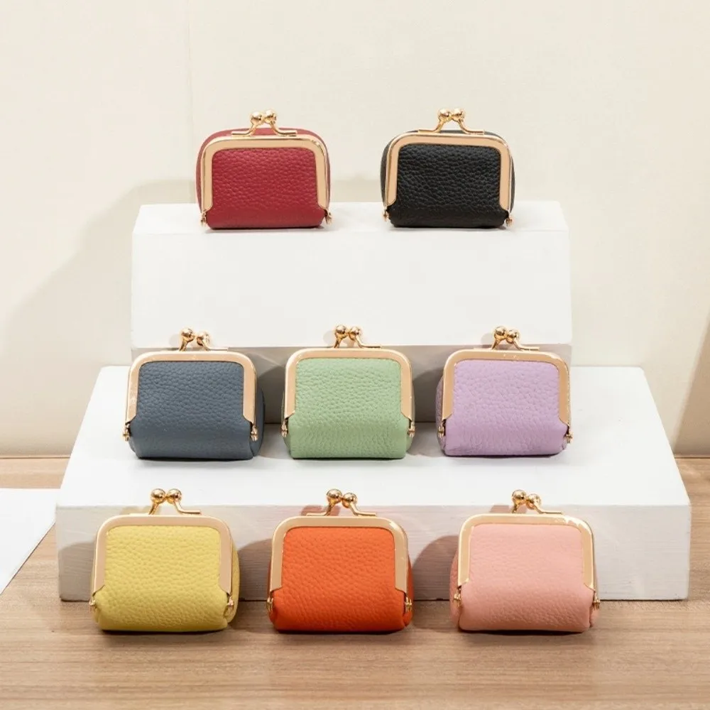 Simple PU Leather Kiss Lock Coin Purse Square Multifunctional Leather Jewelry Bag Mini Solid Color Small Item Bag Woman Girl
