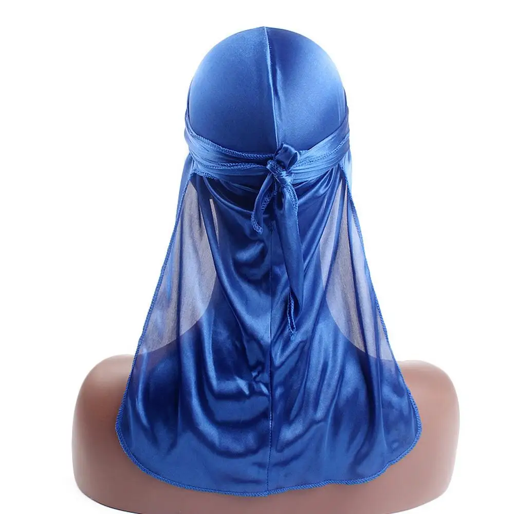 Fashion Pre-Tied Silk Durag Elastic Polyester Turban Hijab Adjustable Head Scarf Men Women