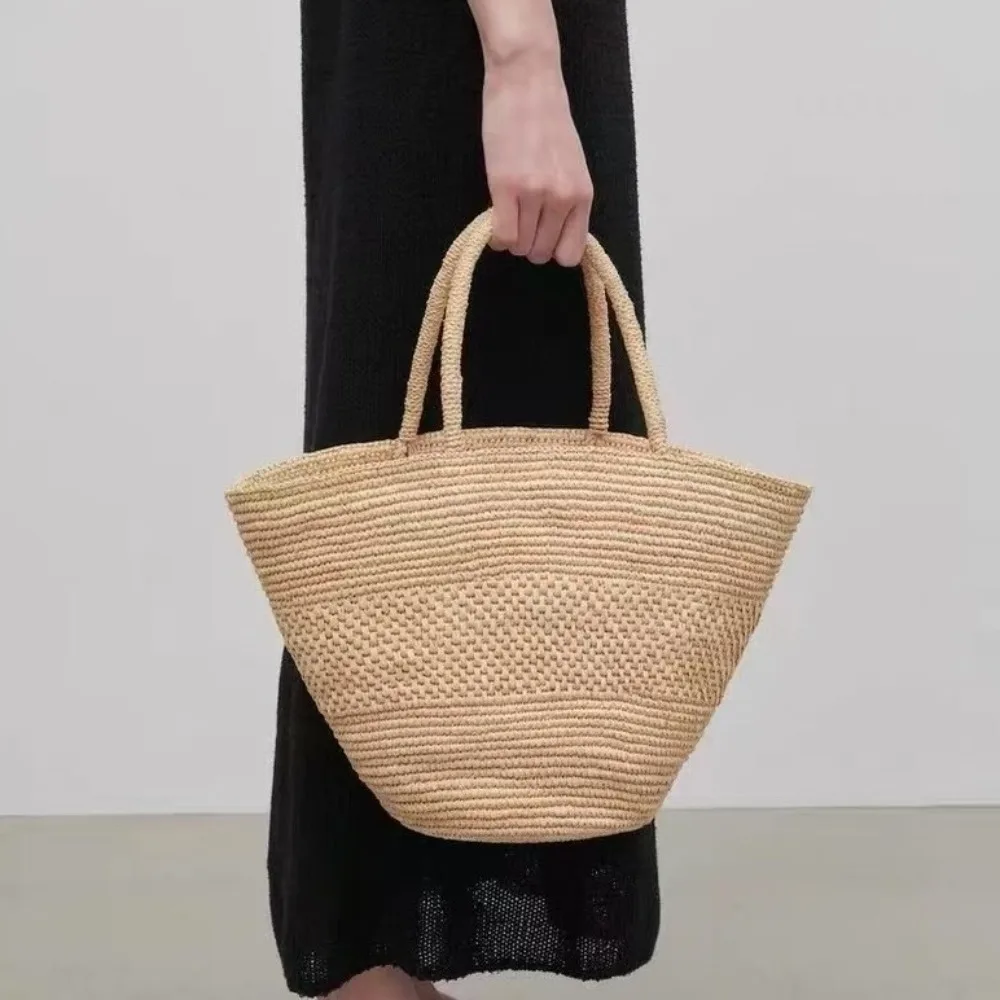 Large Capacity Raffia Straw Bag Bohemian Woven Basket Bags for Women Shoulder Bag Handmade Beach Bags Handbag Shopper Tote Purse