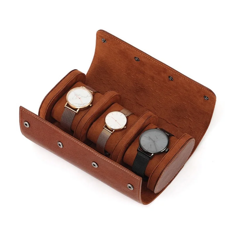 Superior leather high-end handmade watch case, portable travel jewelry box, dust-proof retro watch storage bag