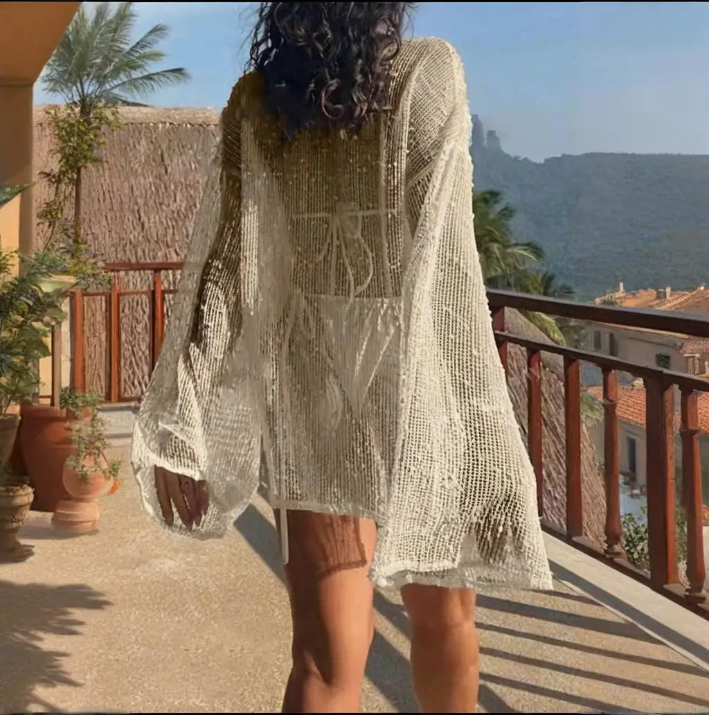 Beach Shirt, Sexy Split-ended Loose and Light See-through Knitted Sweater Beach Cover Ups for Swimwear Women Bikini Cover Up
