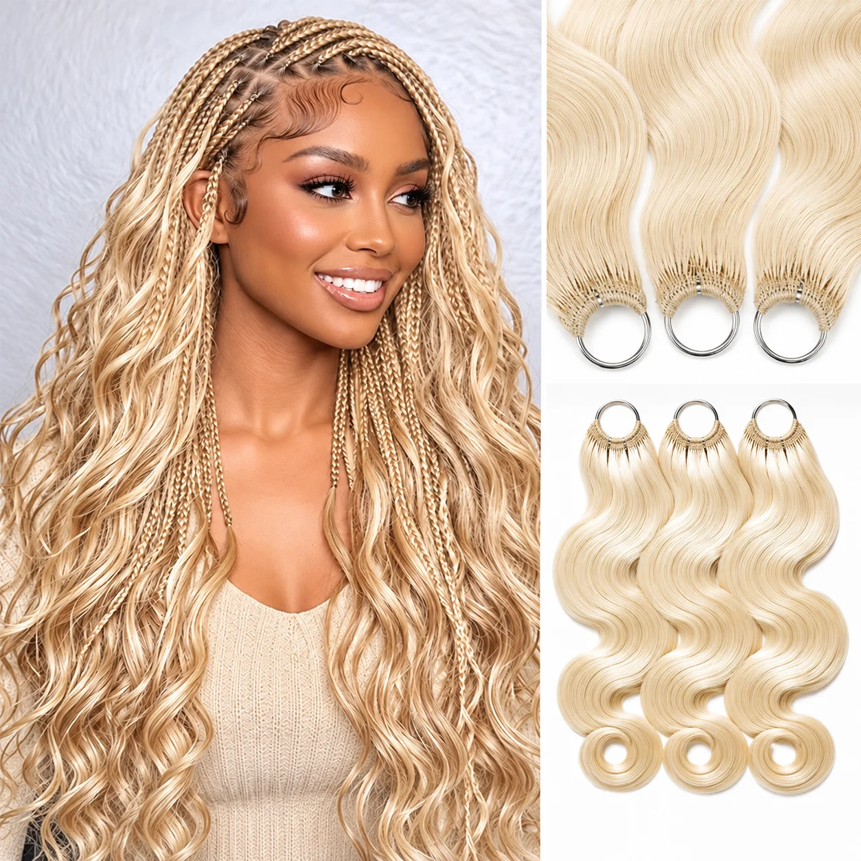 613 Blonde Body Wave Virgin Remy Human Hair Pre-Separated Crochet Braiding Hair Invisible Knotless Boho Braids for Black Women