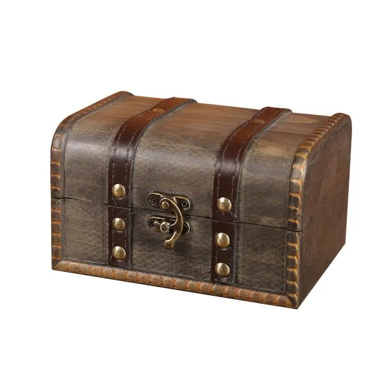 Vintage Wooden Storage Box with Lock Rustic Treasure Keepsake Organizer for Jewelry Postcard Photos Party Favor Storage
