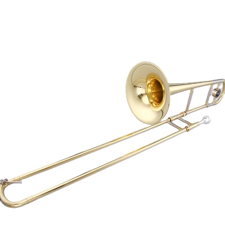 BB Tone Gold Lacquer Tenor Trombone With Brass Bell For Marching Band Wind Instrument