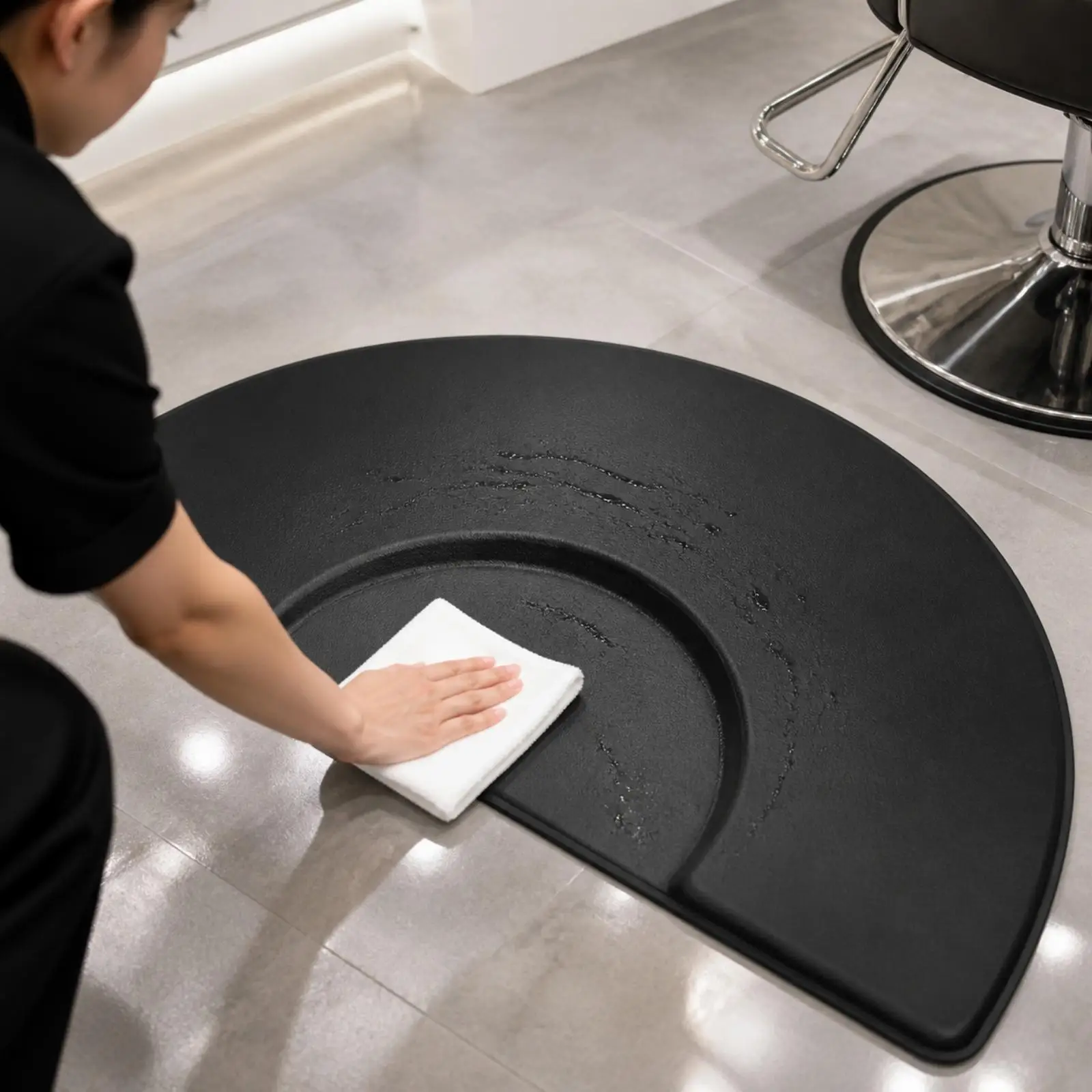 Semicircular Salon Floor Mat Cushioned Barber Chair Mat for Hairstylists, Hair Salons, Barbershops