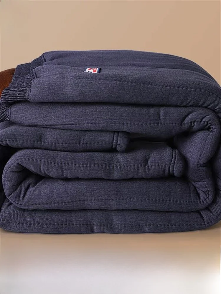 Thickened Woolen Cotton Pants for Men Elderly Winter Warm Inner Wear Fleece Lined Men's Basic  Color Leisure Trousers