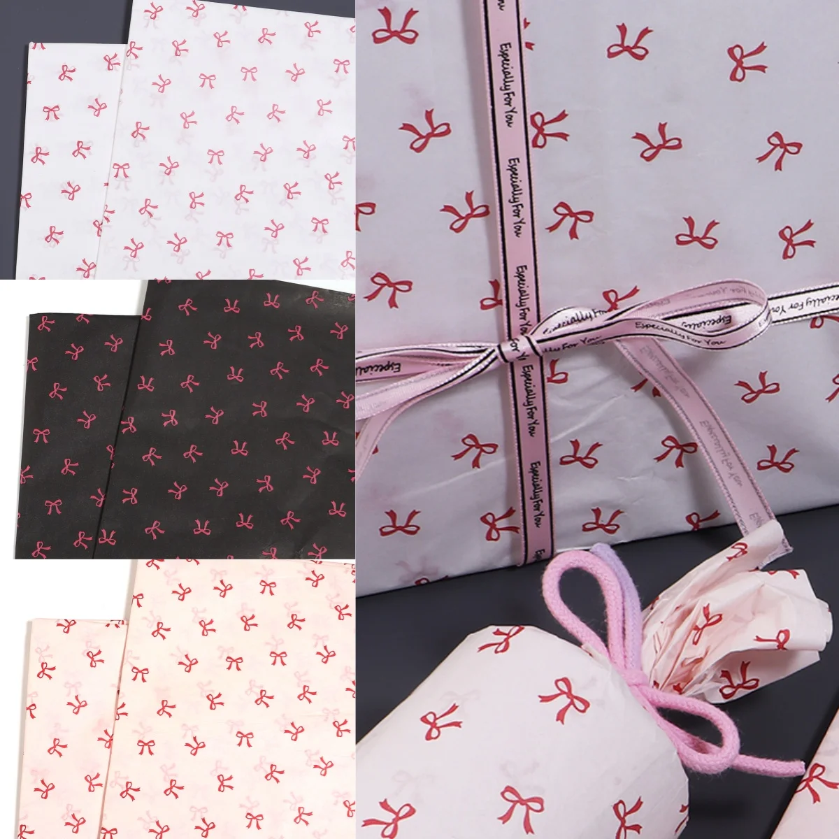 10pcs/pack Bow Print Tissue Paper Gift Wrapping Paper Decorative Paper for DIY Flower Bouquet Gift Box Packaging