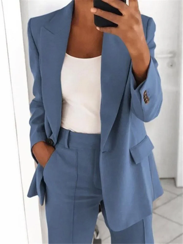  jacket for women Women Blazer Casual Long-sleeved Top Color Suit Collar Button Simple Temperament Commuter Plus Size Blazer