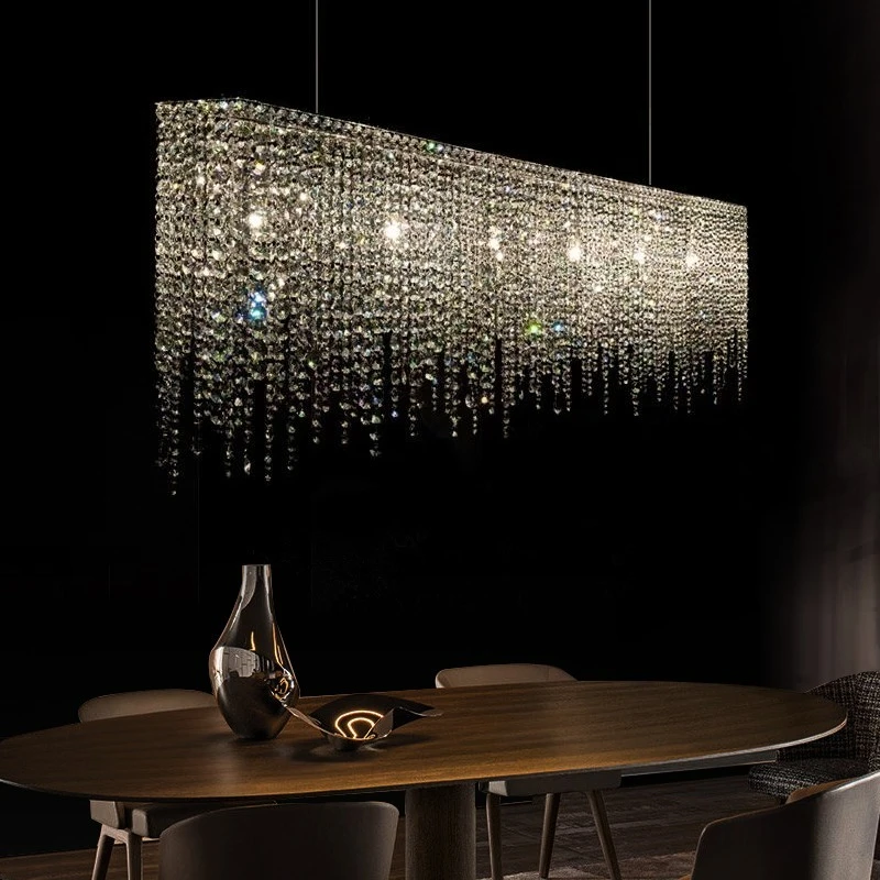 Modern Kitchen Island Crystal Chandelier For Rectangular Bar Counter Dining Room LED Hanging Light Fixture Home Decor Lamp
