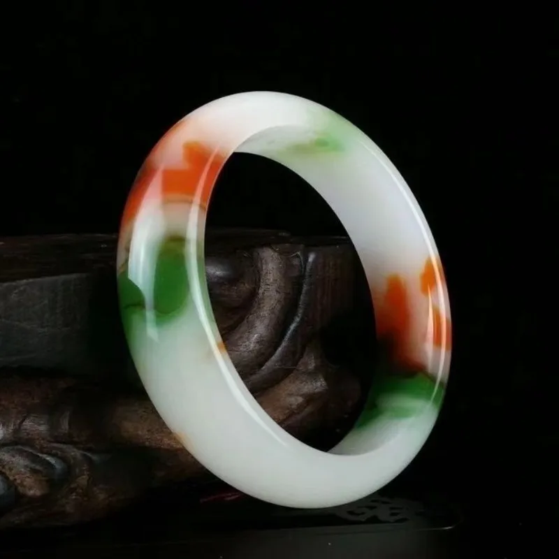 New Multicolored Jade Bracelet Chicken Blood Jade Bracelet Women's Model, Classic Ethnic Style Model