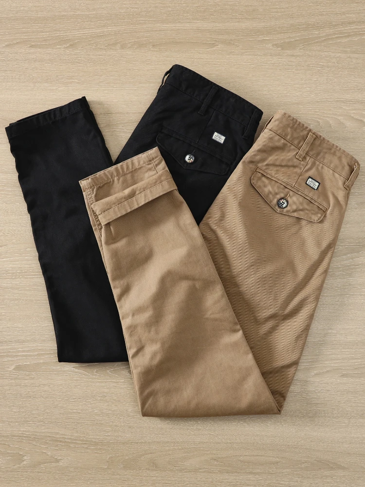 2025 Autumn and Winter New American Retro Heavyweight Woven Twill Casual Pants Men's 100% Cotton Washed Slim Straight Trousers