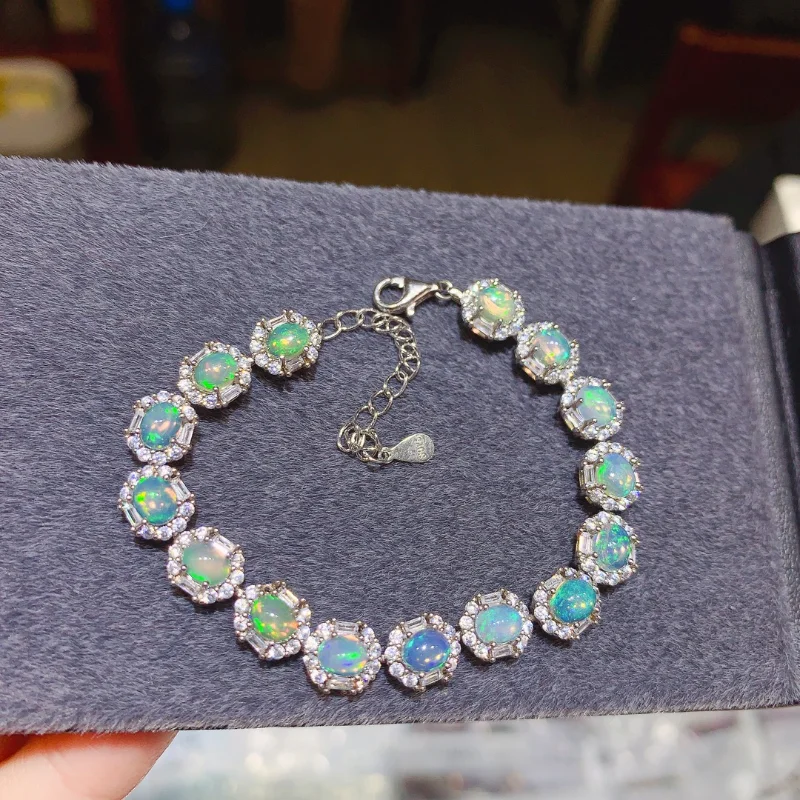 YULEM 2023 new arrival Oval Natural 4*5MM Natural Opal Bracelet Women's Jewelry Opal Bracelet Birthday Gift 925 Sterling Silver