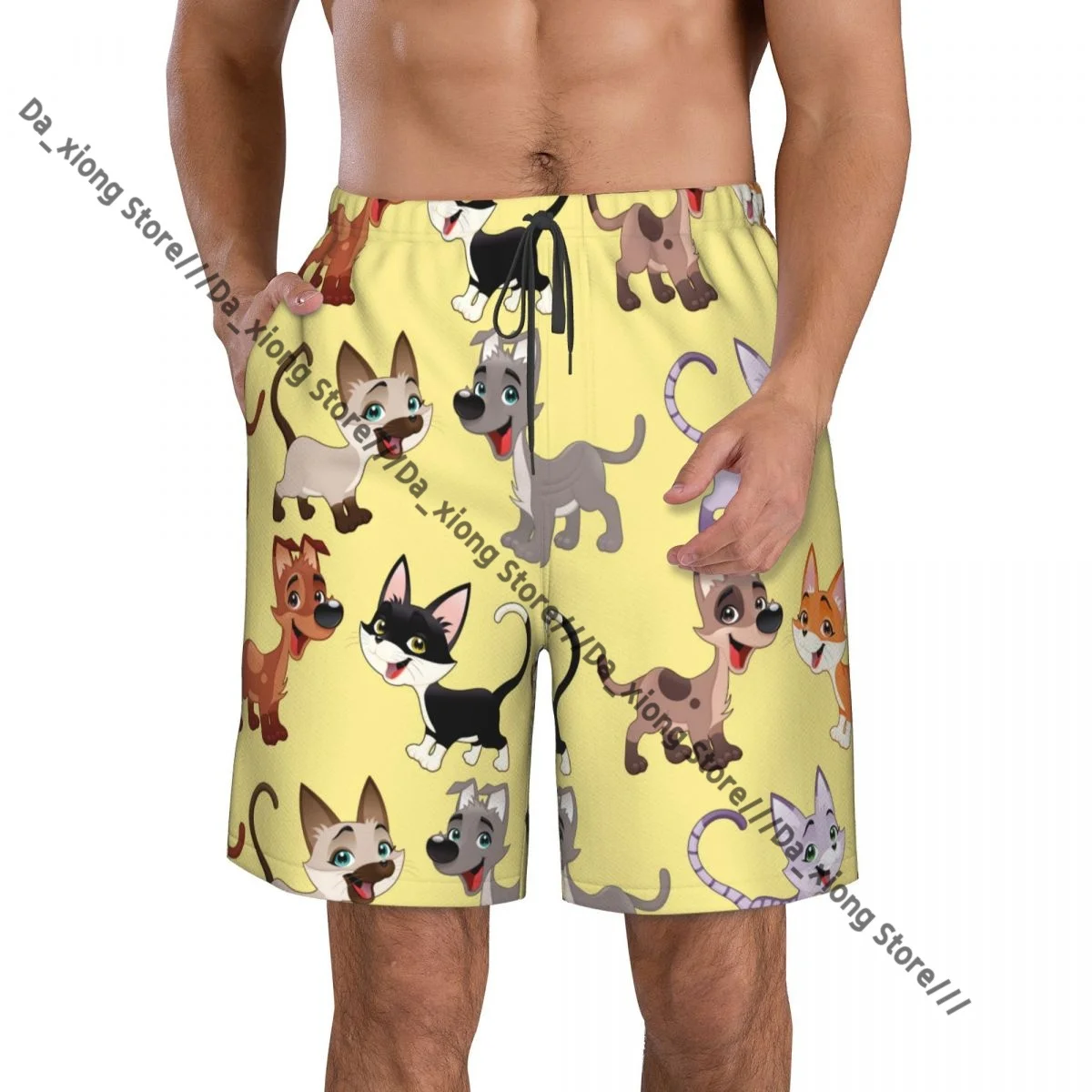 Funny Cats And Dogs Quick Dry Swimming Shorts For Men Swimwear Swimsuit Trunk Bathing Beach Wear