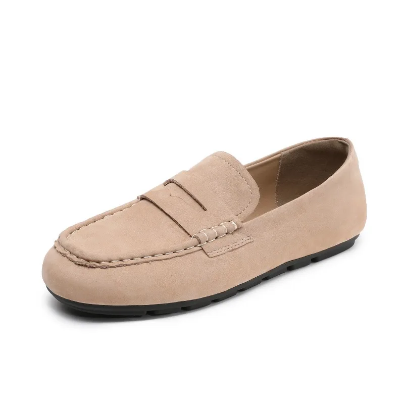 Top Quality Genuine Leather Women Loafers Round Toe Flats Slip on Comfort Commute Walking Shoes Office Ladies Daily Casual Shoes