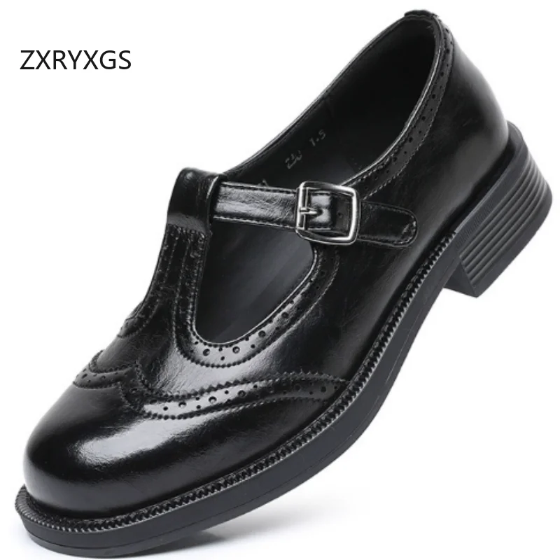 ZXRYXGS British Style Top Sheepskin Leather Shoes Low Heels New 2026 Temperament Elegant Single Shoes Women's Banquet Shoes Tide