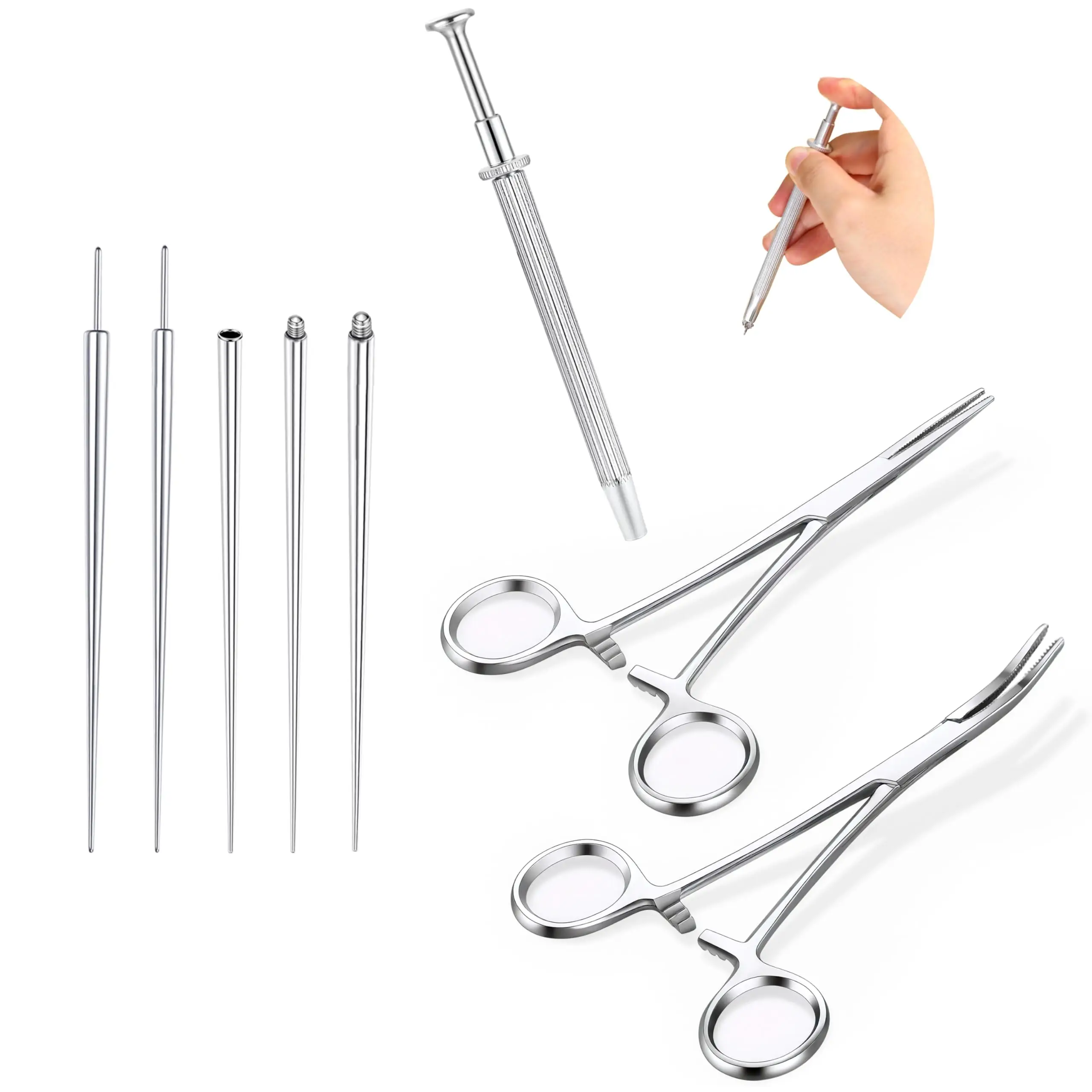Drperfect  2/8 Pcs Piercing Taper Pliers Ball Grabber Tool for Change Jewelry 14G 16G 18G Stainless Steel Body Piercing Kit