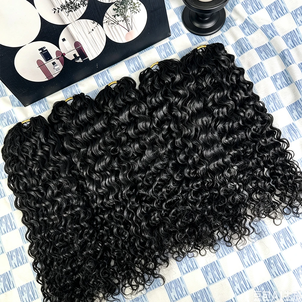 Invisible Pre-Separated Feather Crochet Deep Wave Curly Crochet Hair 18-24 Inches 300g/5Pack 100% Human Hair Extensions Deep Wave Natural Black Color For Black Women