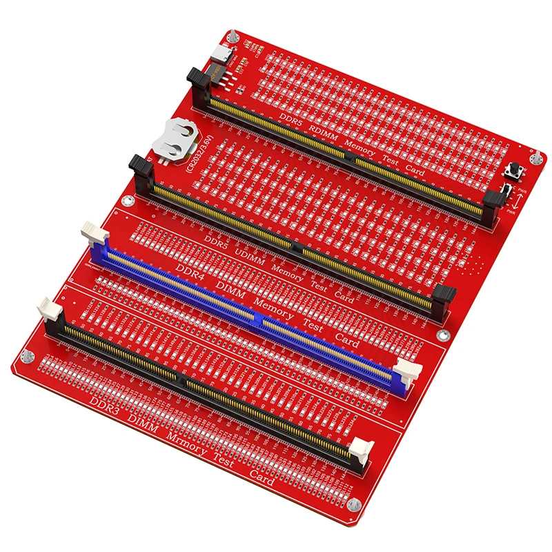 Memory Tester DDR3/4/5 RDIMM/UDIMM Memory Test Card + LED Indicators Type C Power Supply Test Button for Desktop Server DDR3/4/5
