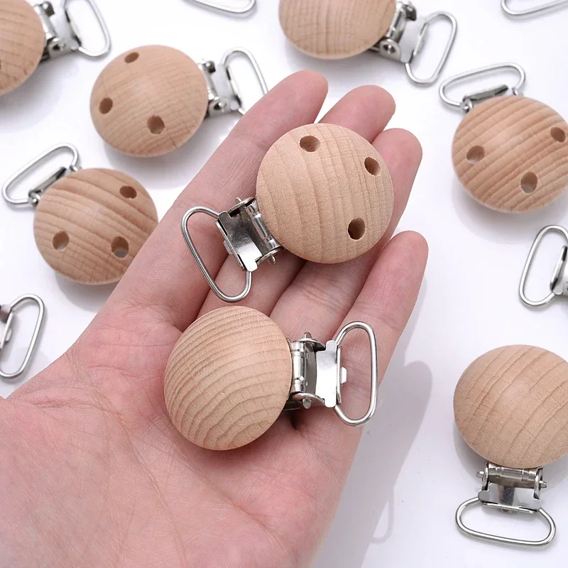 10Pcs 30mm Round Teether Chew Toys Natural Beech Wooden Pacifier Chain Dummy Holder Clips Wood Pacifier Clip Food Grade
