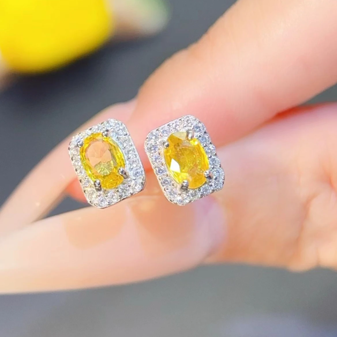Genuine Yellow Sapphire Earrings with Certificate 4x6mm 1ct Natural Sapphire Stud Earrings for Women Daily Wear Fine Jewelry