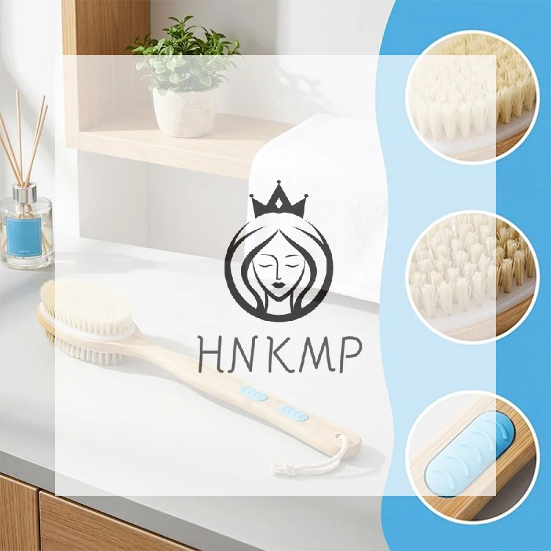 Long Wooden Handle Bath Shower Brush Bristle Massage Exfoliator Scrubber for Back Foot Body Deep Cleansing Use