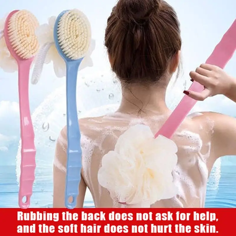 Soft Loofah And Bristles Bath Body Brush For Women And Men - Curved Long Handled Shower Brush For Body, Face, And Spa Washing