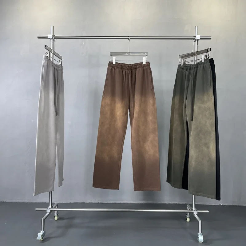 MAQVOB EU US Size Luxury Casual Pants Oversize European And American High Street Wide-Leg Casual Tie-Dye Distressed Sweatpants