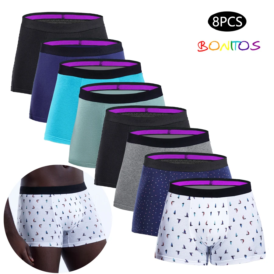 8pcs Men's Panties Sexy Homme Underpants Solid Underwear for Man Cotton Mens Boxer Shorts Male Trunks Boxershorts Set