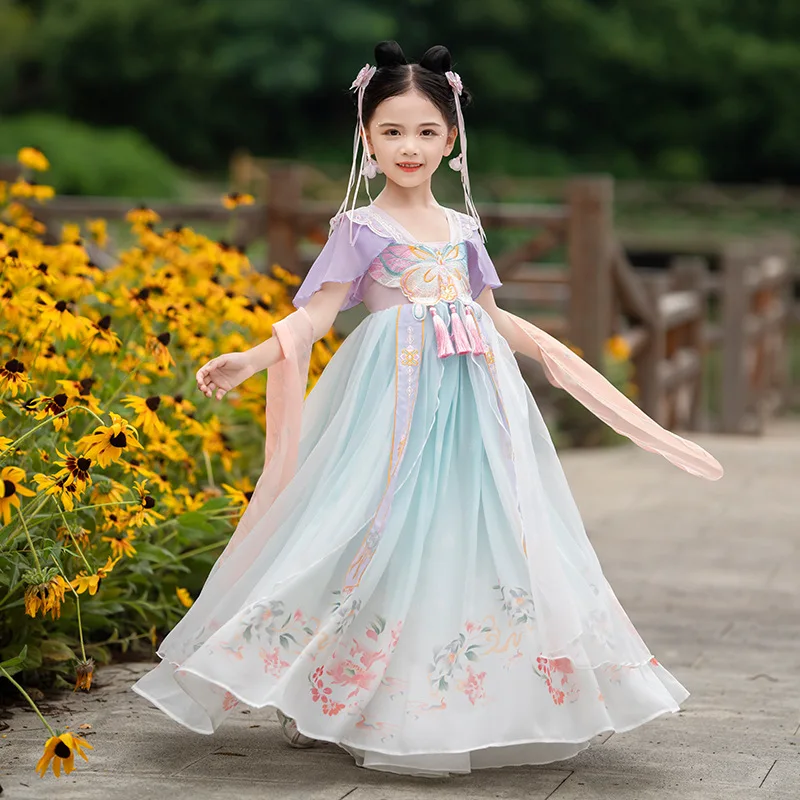 New Summer Hanfu Kids Girls Chinese Ancient Fairy Cosplay Costume Princess Dance Perform Dress Children Girls Carnival Clothes