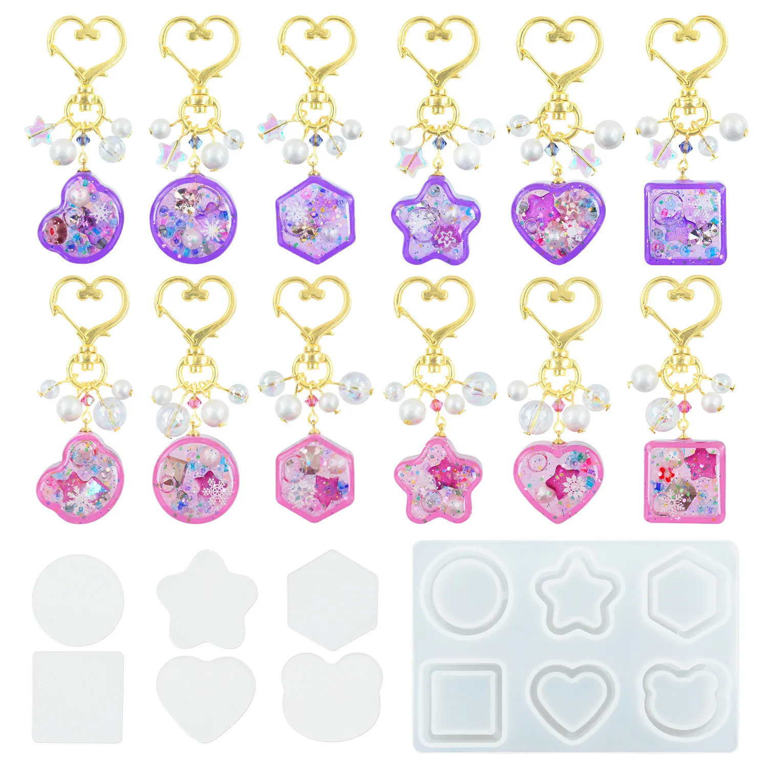 Epoxy Resin Mold Shaker Mold Mini Quicksand Love Hexagon Round Silicone Mold Jewelry Tool Jewelry Accessories