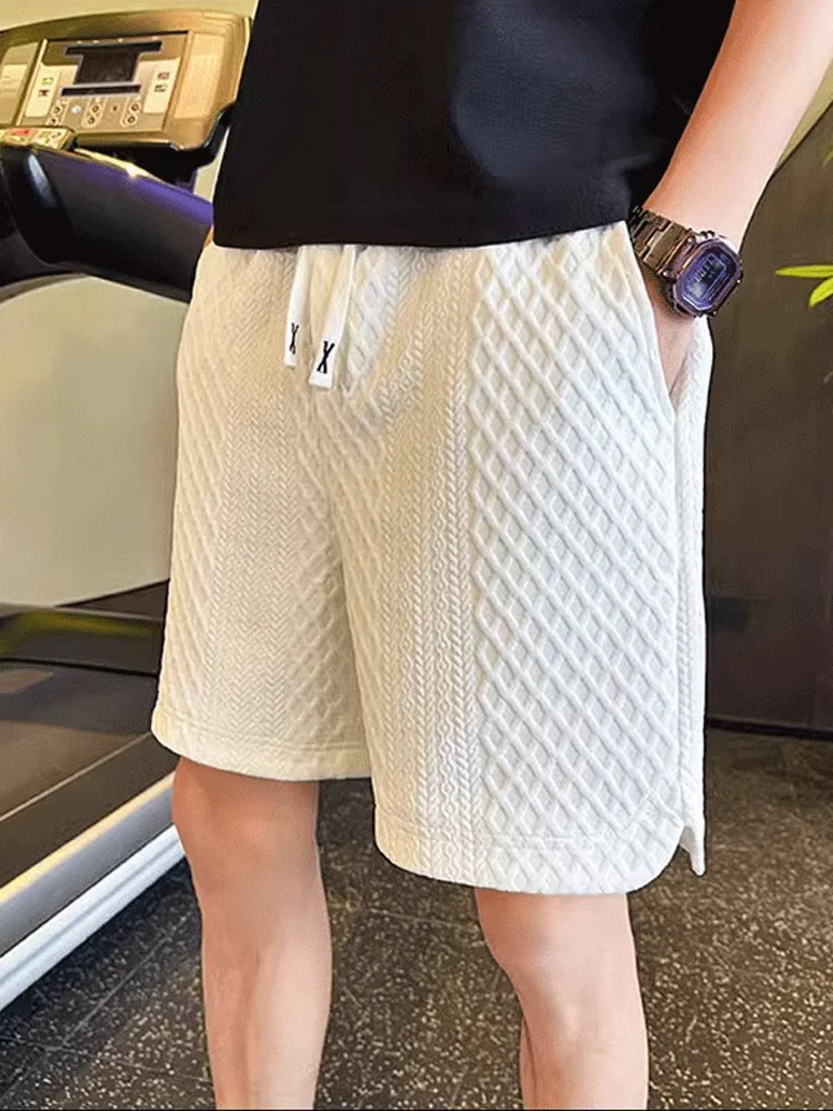 Casual Loose Sports Shorts White Beach Pants for Men Summer New Style Handsome Men's Five-Quarter Length Polyester Fiber