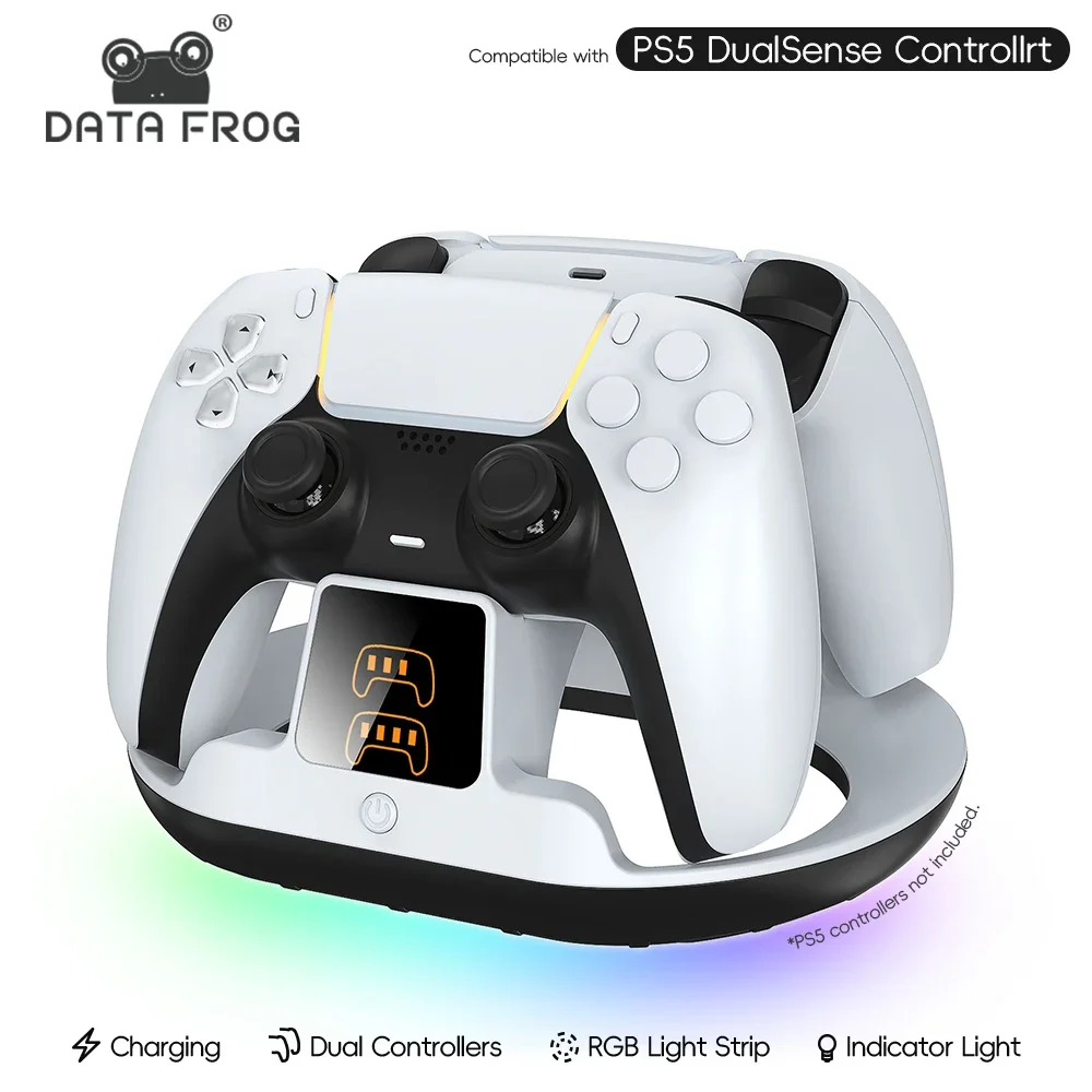 DATA FROG Charging Station for PS5 DualSense Controller Charger Stand Compatible with PlayStation 5, LED Status Display RGB Base