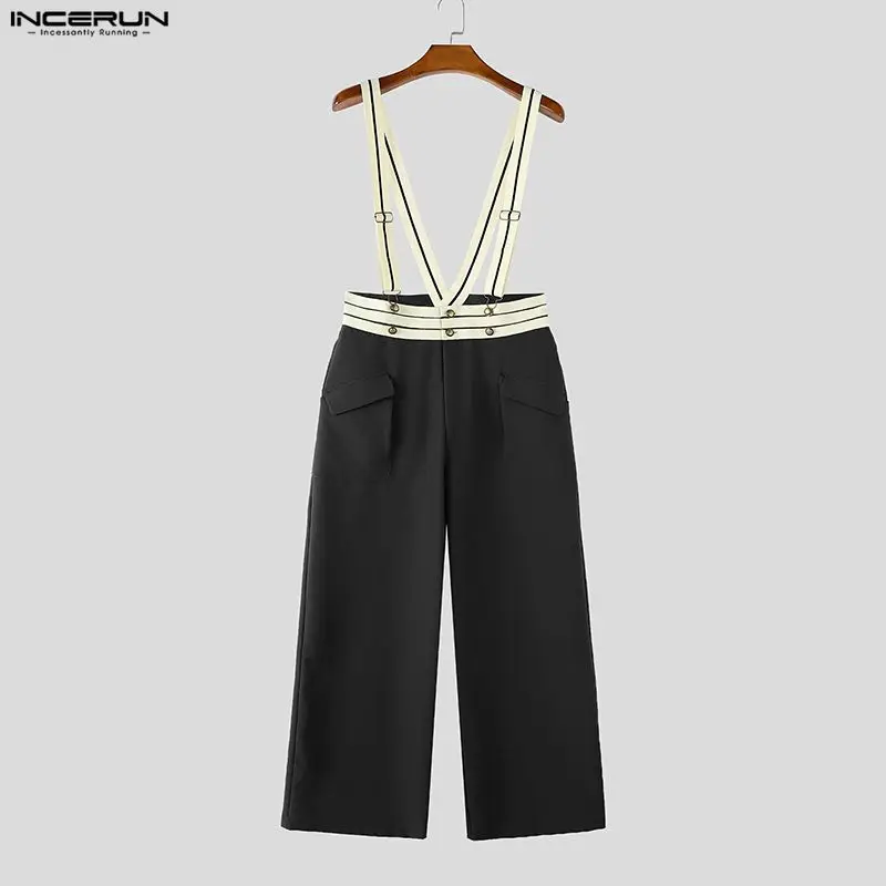 INCERUN Men's Jumpsuits Patchwork High Waist Joggers Casual Men Rompers Streetwear Loose 2026 Elegant Overalls For Man Pants
