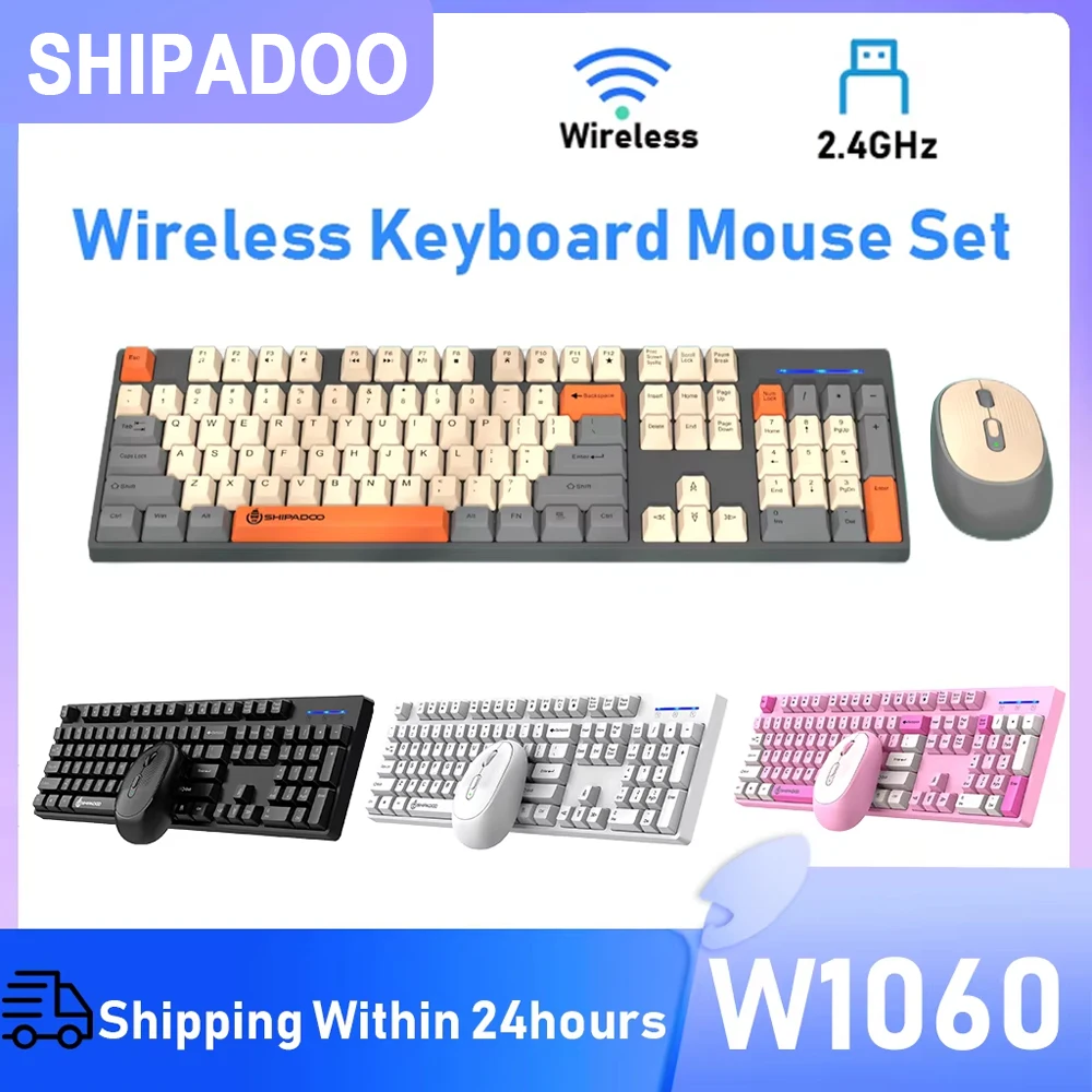 Shipadoo 2.4G Wireless/Wired Keyboard And Mouse Combo Full-Size Wireless Office/Gaming Ergonomic Keyboard Set For PC Computer