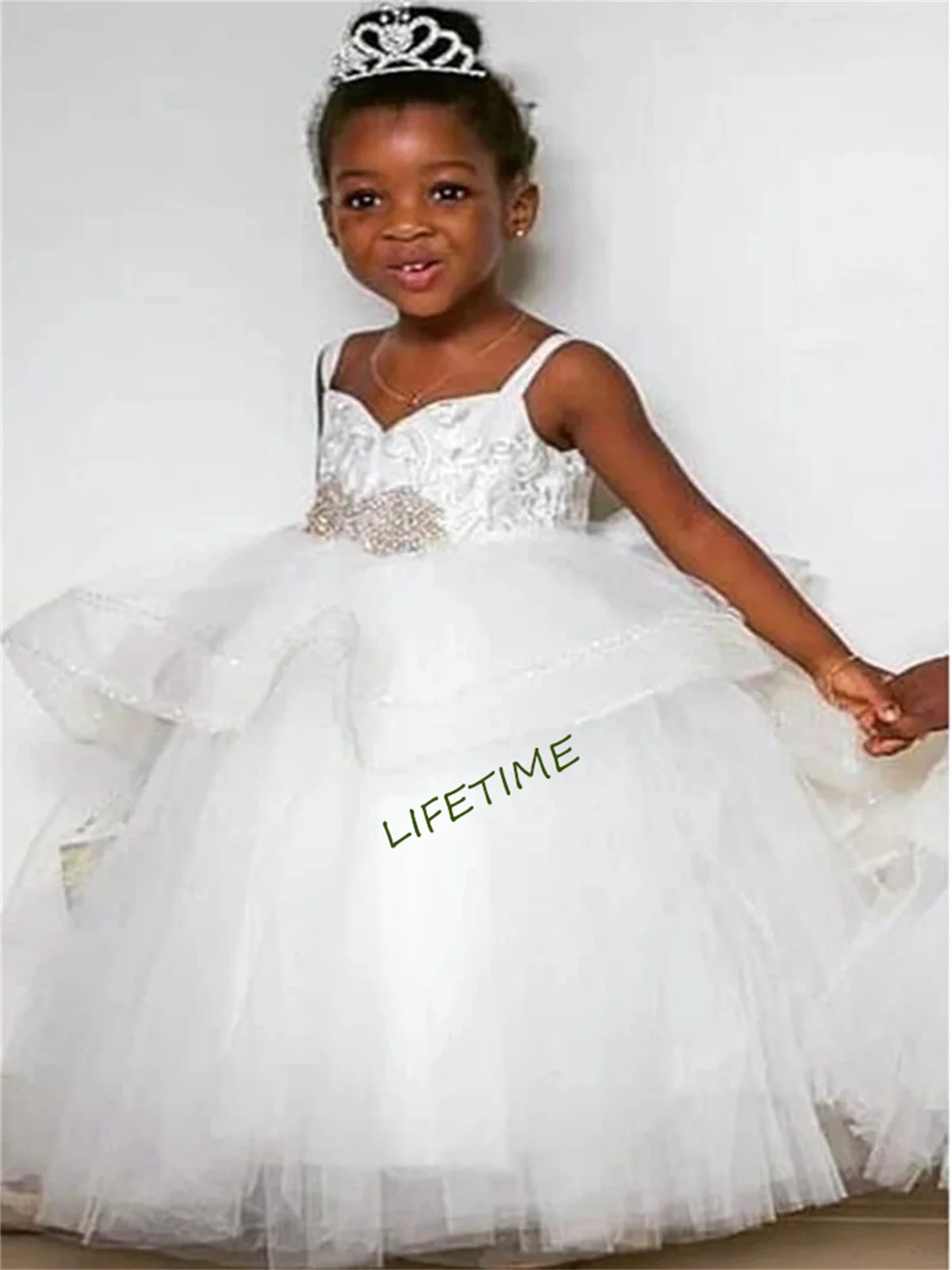 Customized Mini Bride Wedding Dress for Girls Sparkly Pageant Princess Party Dress First Communion Flower Girl Ball Gown