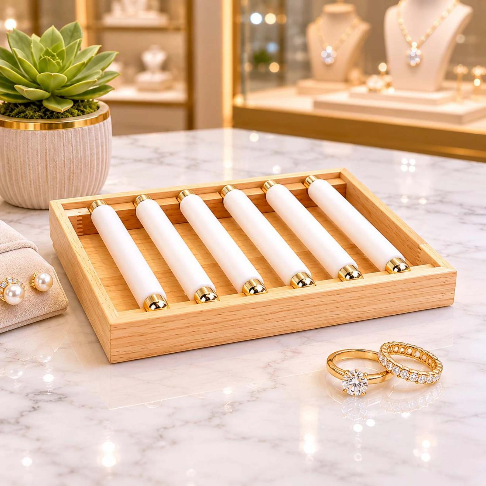 Band Display Tray Cloth-Covered-Wrapped Wooden Band Tray Easy to Organize Space Saving