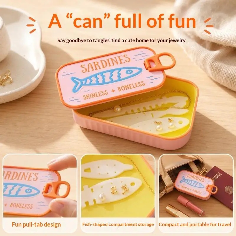 1Pcs Sardine Print Mini Tin Storage Box Portable Jewelry Earbuds Pill Coin Organizer Case for Travel Handbag Desk